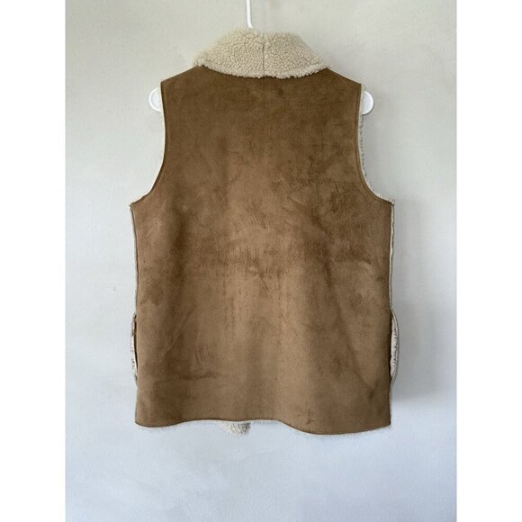 Velvet By Graham & Spencer Women’s Brown Beige Faux Sherpa Vest Pockets Medium - Picture 3 of 5